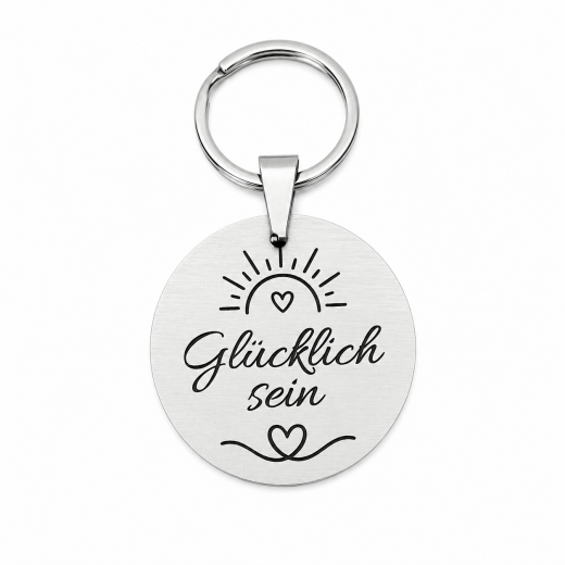 Edelstahl-Schlüsselanhänger Glücklich sein mit Wunschgravur