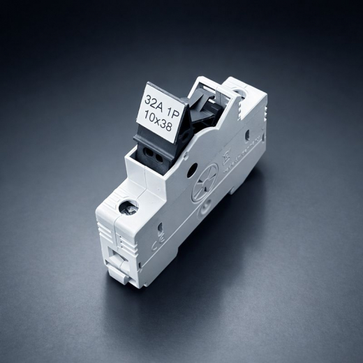 High-End Sicherungsmodul für 10x38 mm mit versilberten Kupferkontakten und Hutschienenmontage.