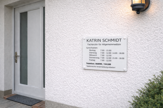 Beispiel individuell gravierter Acryl Kunststoffschilder. Die abgebildeten Texte dienen als Beispiel.