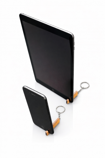 Handyhalter Vollholz mit Schlüsselanhänger personalisiert