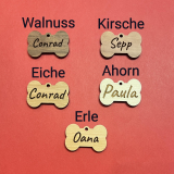 Personalisierter Tieranhänger aus Vollholz | Knochenform | Gravur | Nachhaltig | Haustier-Namensschild