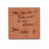 Personalisierter Untersetzer mit echter Handschrift – wahlweise aus Holz oder Kork, individuell graviert