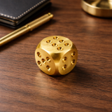 Geschliffener Messingwürfel (ca. 15x15 mm, 24 g) mit individueller Gravur von zwei Initialen.