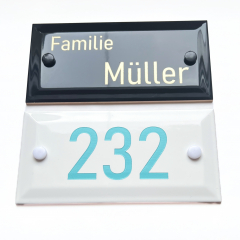Hausschild, Namensschild, Hausnummer als Wandfliese in Vintage-Optik mit Ihrem Wunschtext graviert