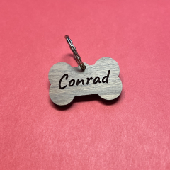 Personalisierter Tieranhänger aus Vollholz | Knochenform | Gravur | Nachhaltig | Haustier-Namensschild