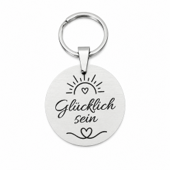 Edelstahl-Schlüsselanhänger Glücklich sein mit Wunschgravur
