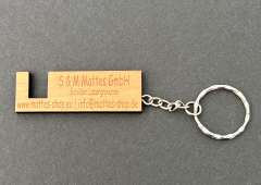 Handyhalter Vollholz mit Schlüsselanhänger personalisiert