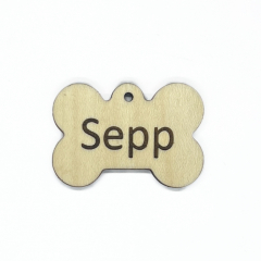 Hundemarke Knochen aus Holz klein