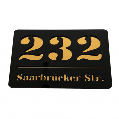 Hausnummernschild Acryl schwarz, Spiegelglas Gold / Silber